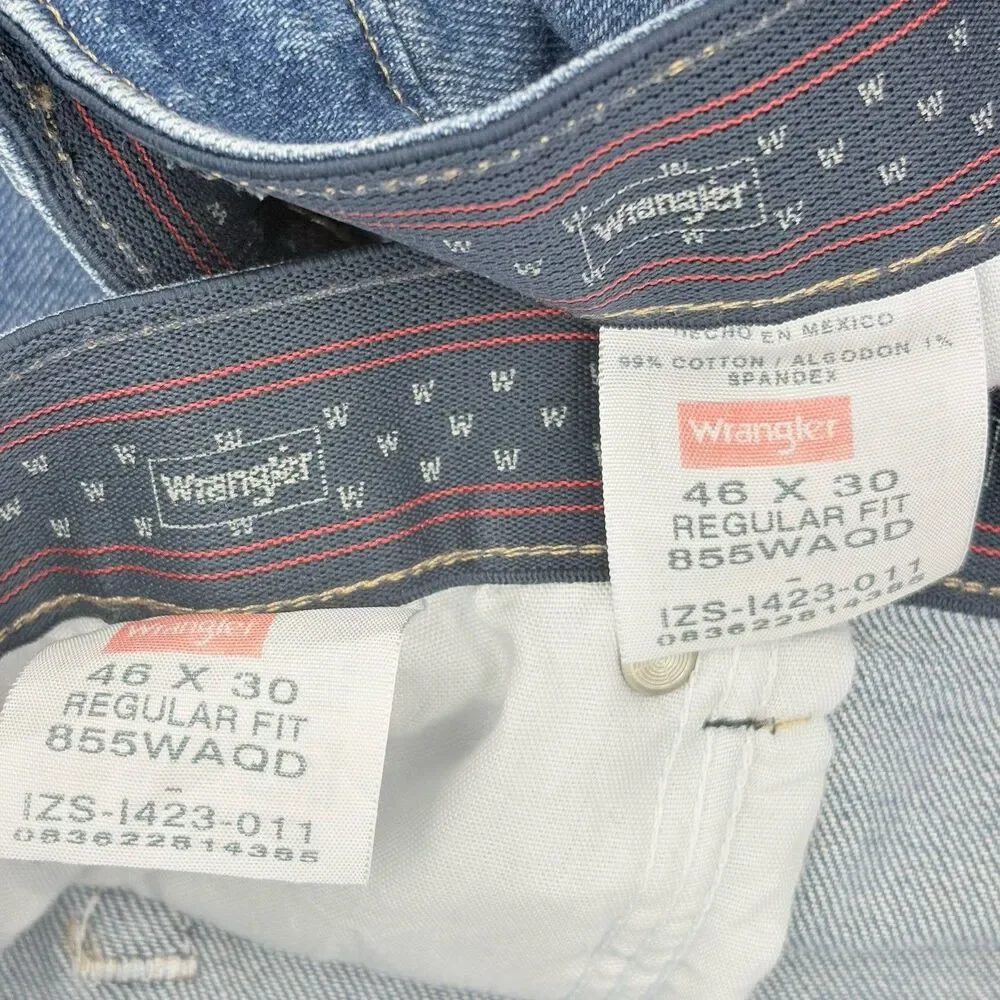 2 Wrangler Distressed Jeans Mens Size 46x30 Straight Leg Western Cowboy Rodeo
